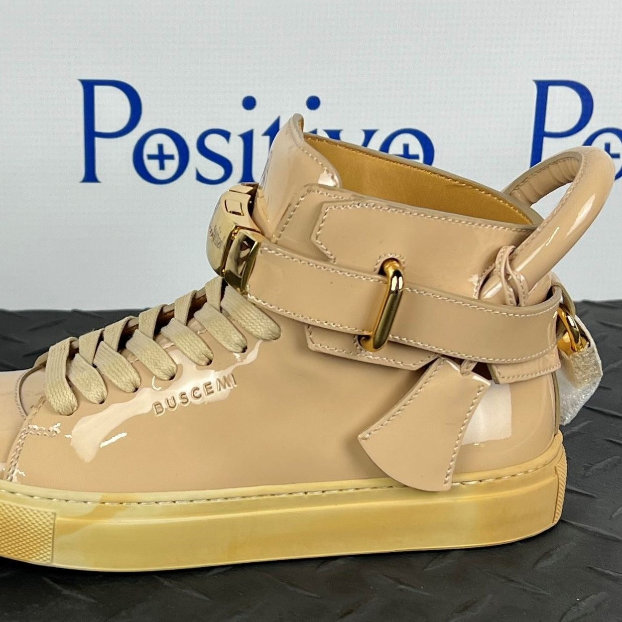 Buscemi Womens 100MM New Button Nude Patent Leather Sneakers | Positivo Clothing