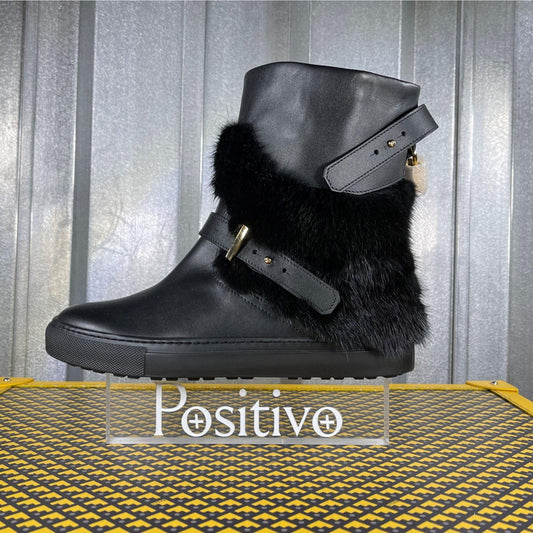 Buscemi Moto Fur Black Leather High Top Sneakers | Positivo Clothing