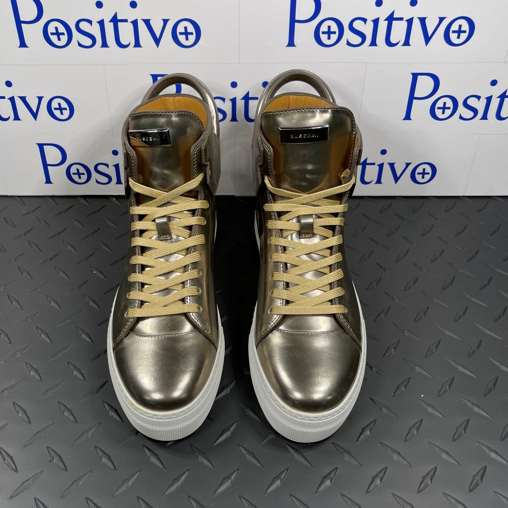 Buscemi Womens 125MM Gioia Gold Leather Sneakers | Positivo Clothing