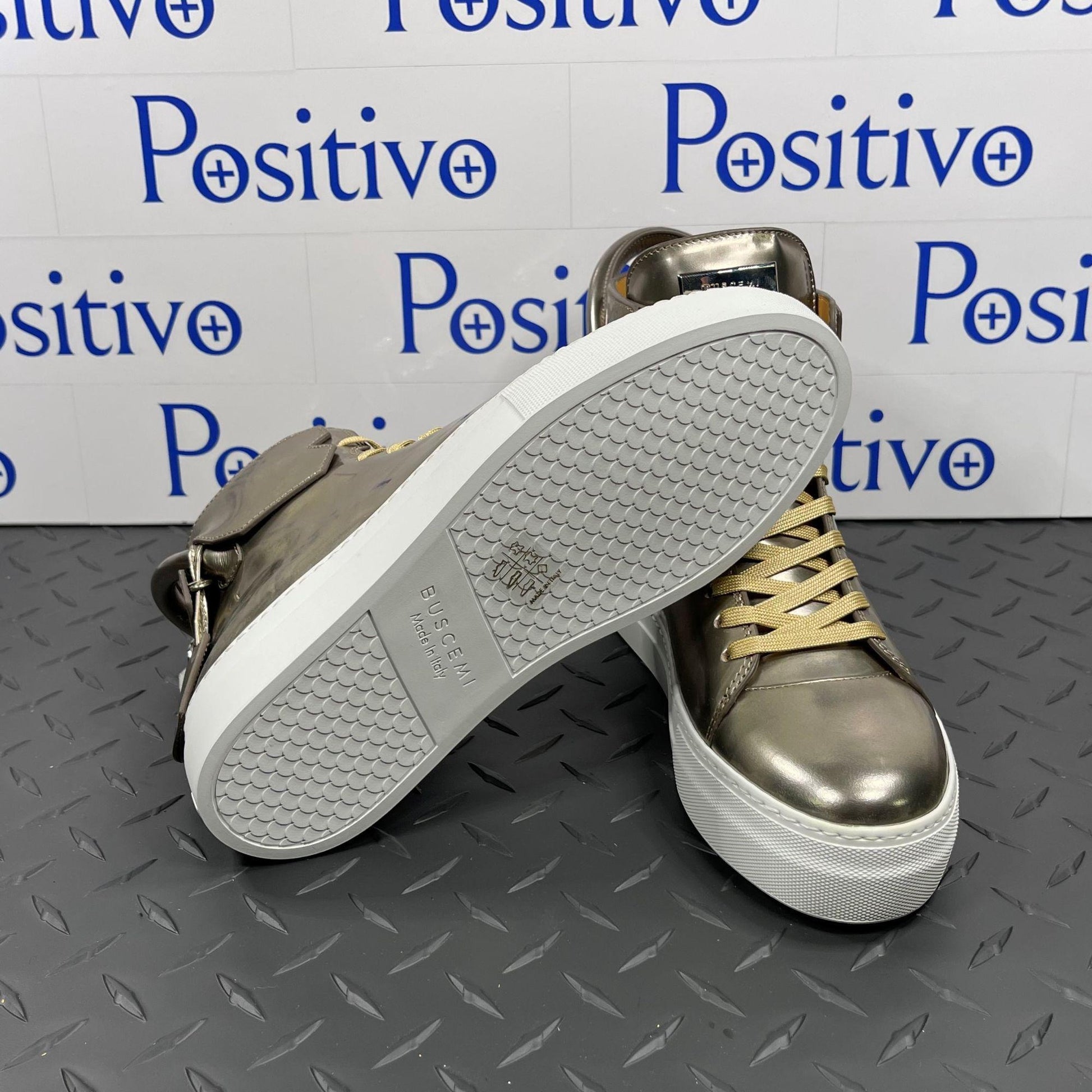 Buscemi Womens 125MM Gioia Gold Leather Sneakers | Positivo Clothing