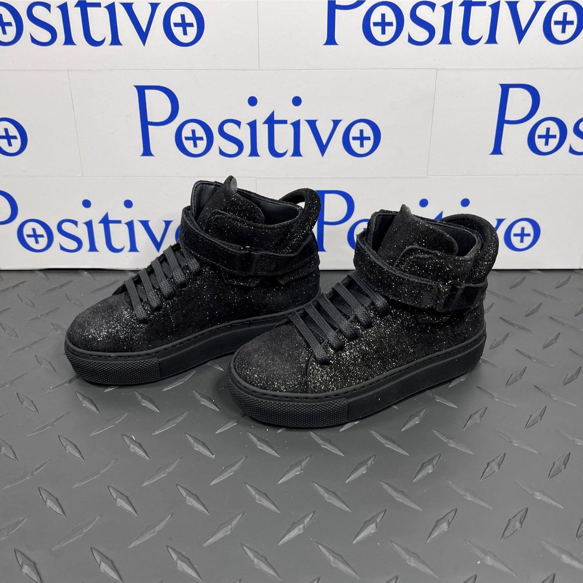 Buscemi 100MM Kid Gleam Black Leather Sneakers | Positivo Clothing