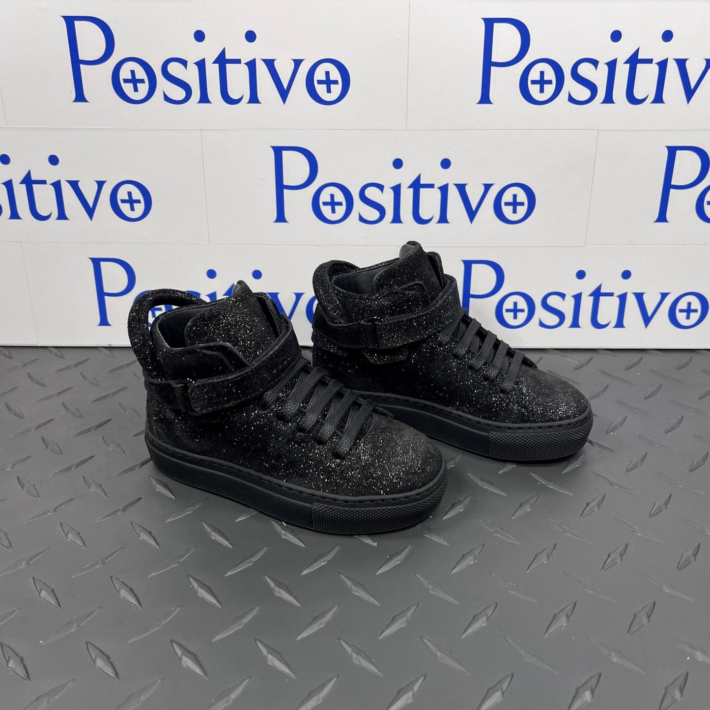 Buscemi 100MM Kid Gleam Black Leather Sneakers | Positivo Clothing