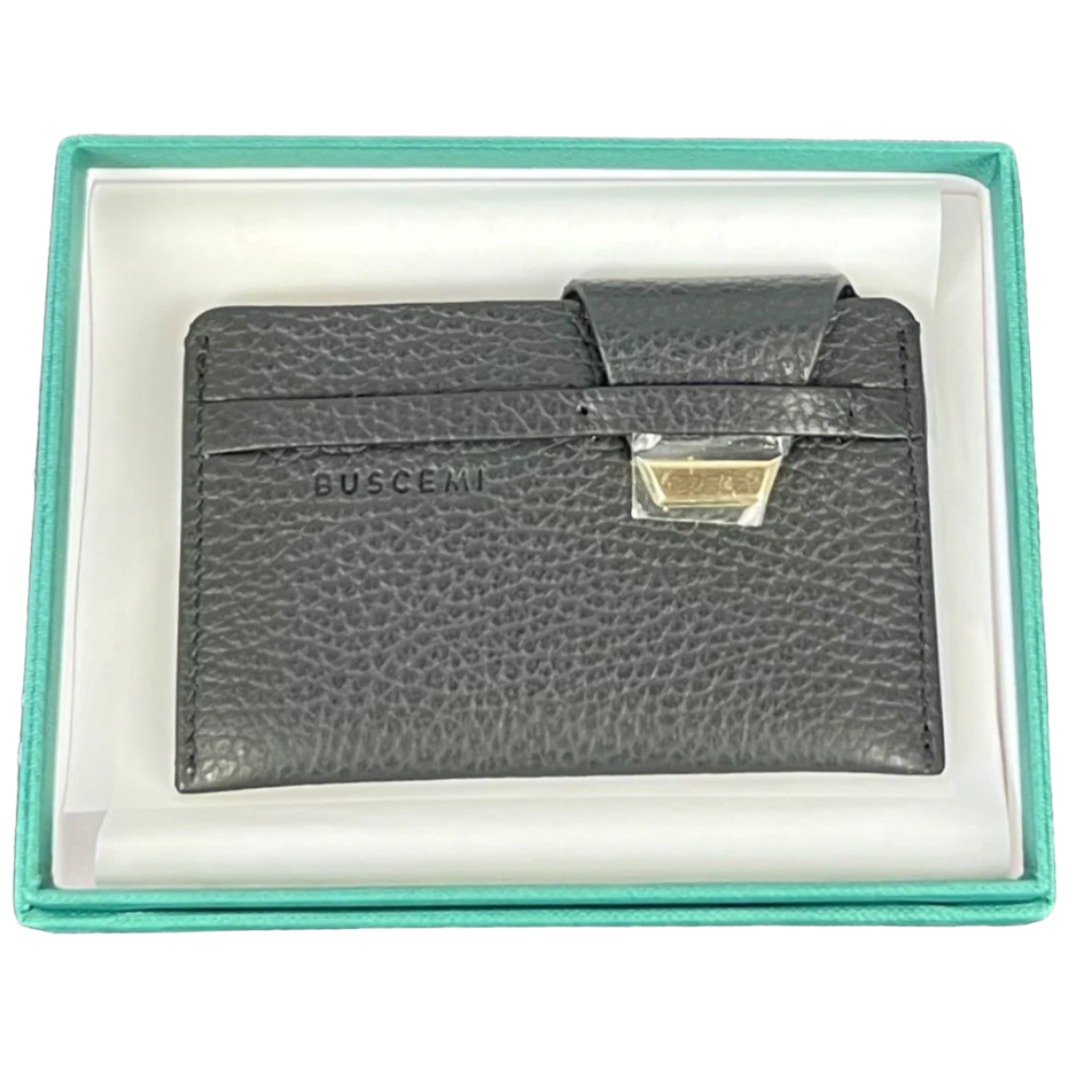 New! BUSCEMI FRONT POCKET CARD HOLDER /WALLET Black Leather .