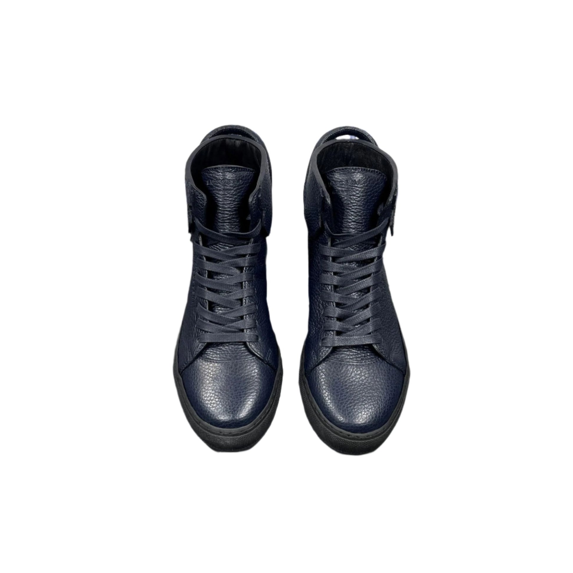 Buscemi Mens 125MM Blue/Black Leather High Top Sneakers | Positivo Clothing