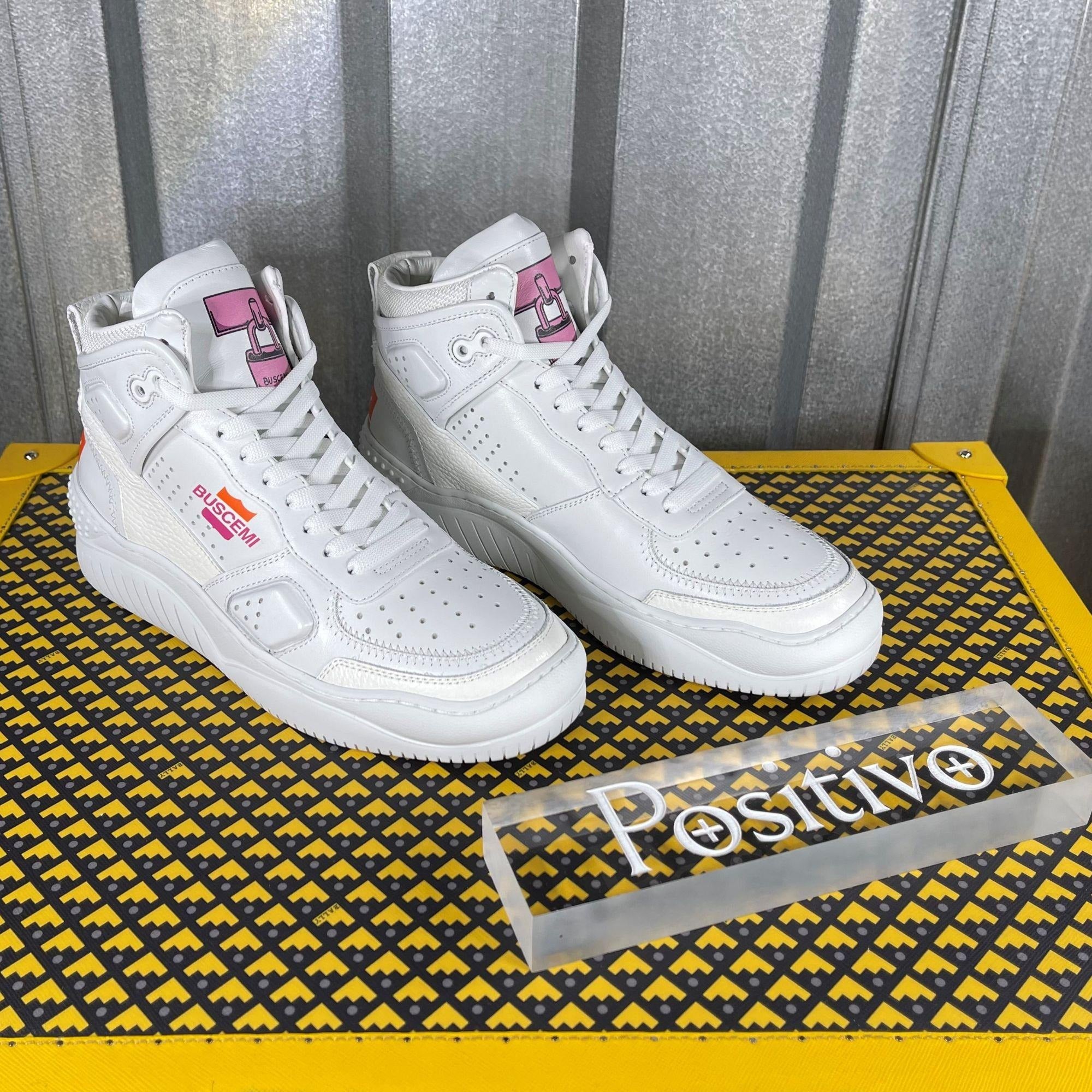 Buscemi Basket White Pink Leather High Top Sneakers Positivo Clothing