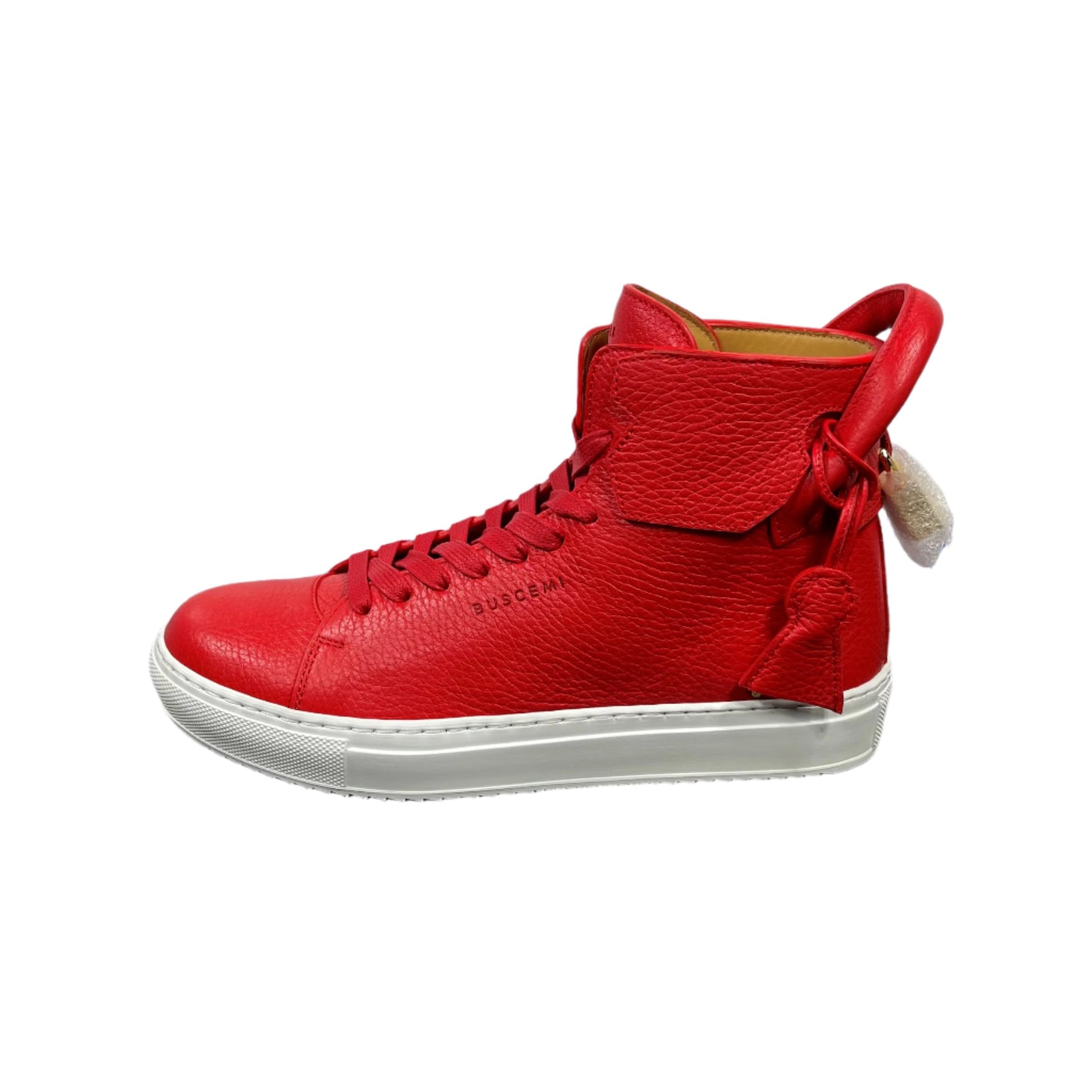 Buscemi Mens 125MM Red/White Leather High Top Sneakers | Positivo Clothing