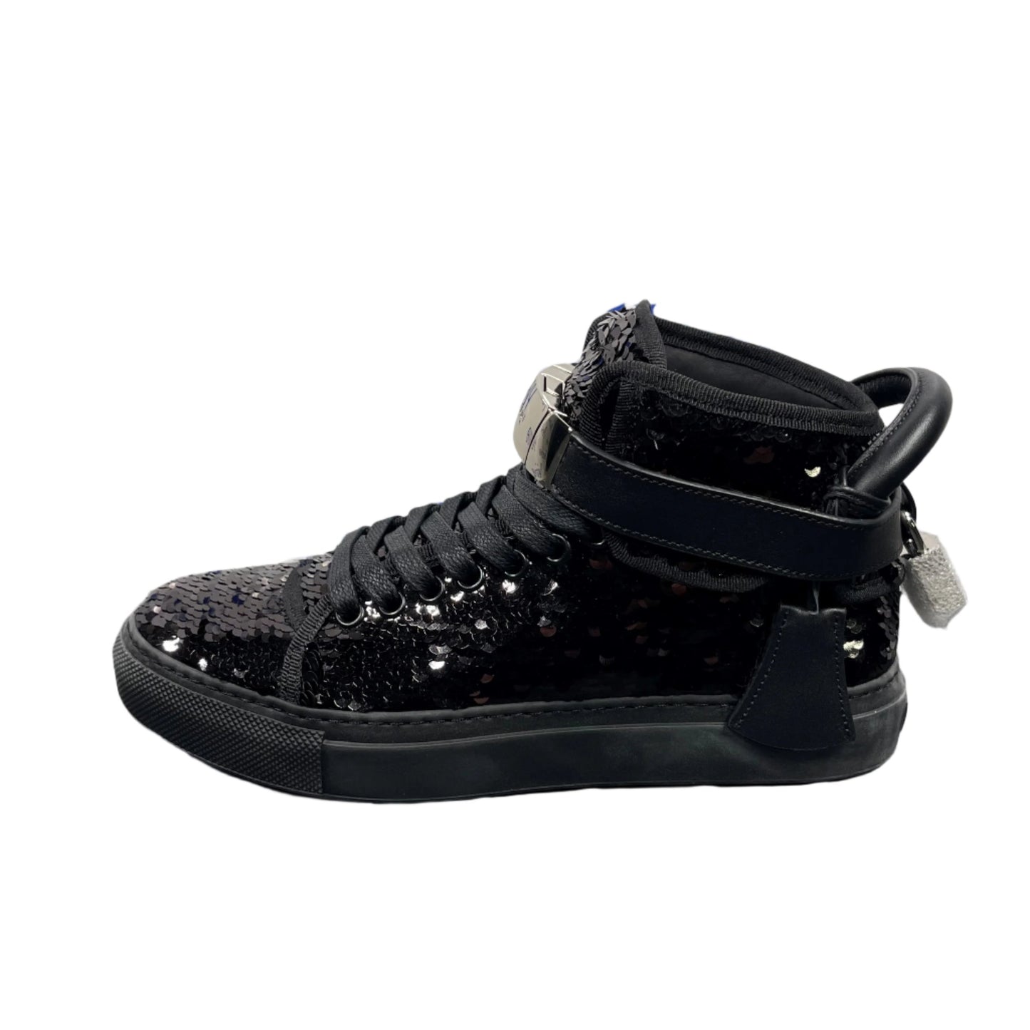 Buscemi Womens 100MM Sequin Black/Black Leather Sneakers | Positivo Clothing