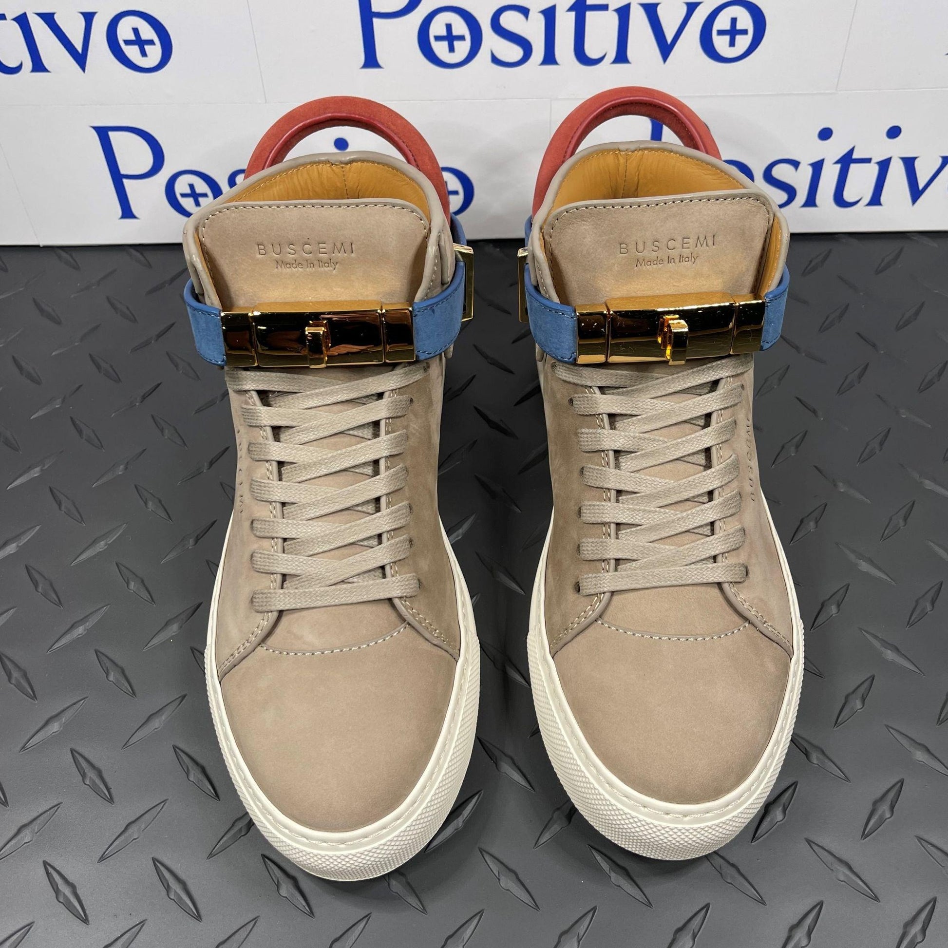 Buscemi 100MM Nubuck Fog Tri Leather High Top Sneakers