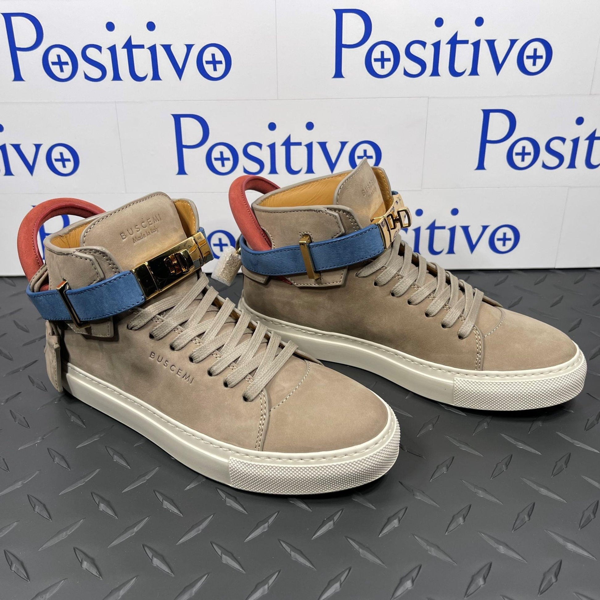 Buscemi 100MM Nubuck Fog Tri Leather High Top Sneakers