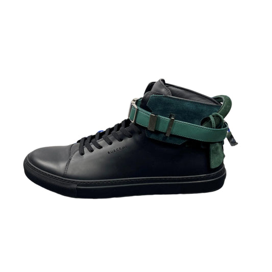 Buscemi Mens 100MM Clip Black/Green Leather Sneakers | Positivo Clothing