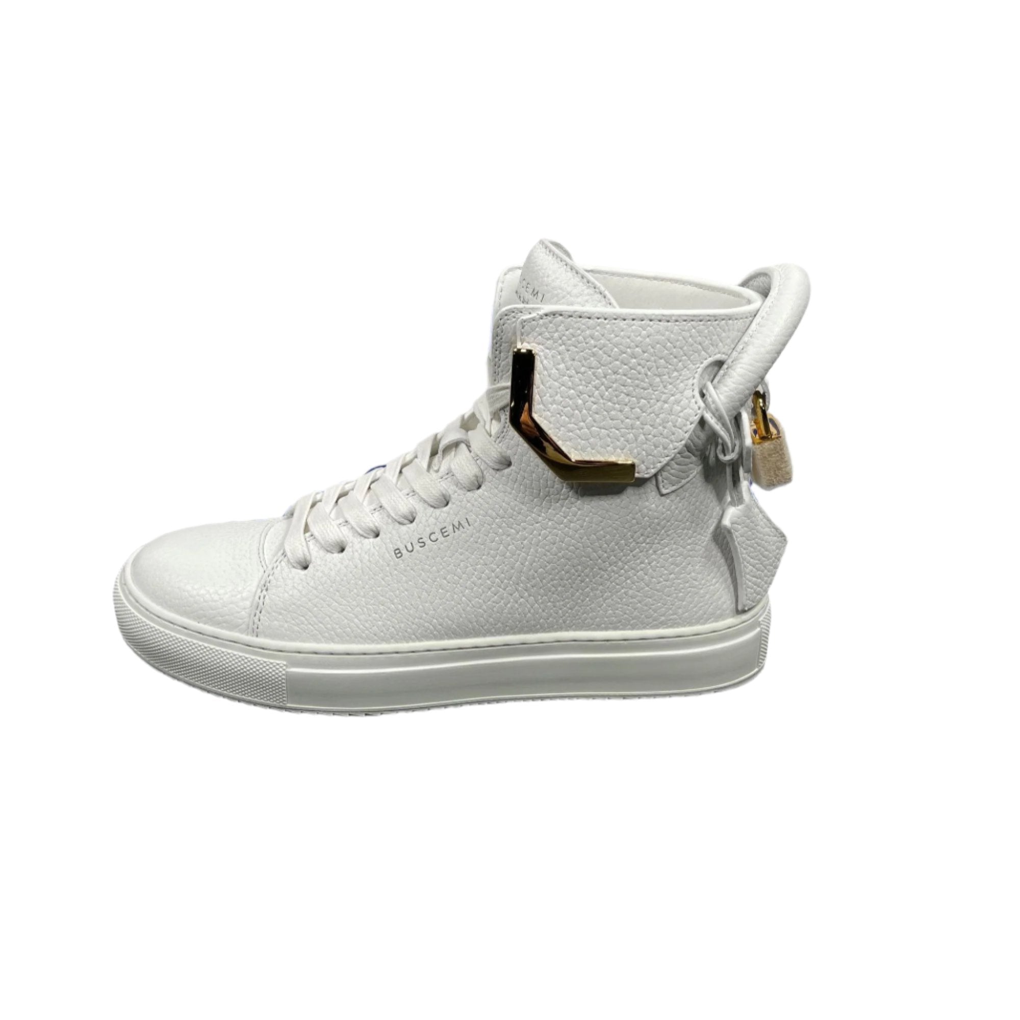 Buscemi Mens 125MM Corner Metal White Leather Sneakers Positivo