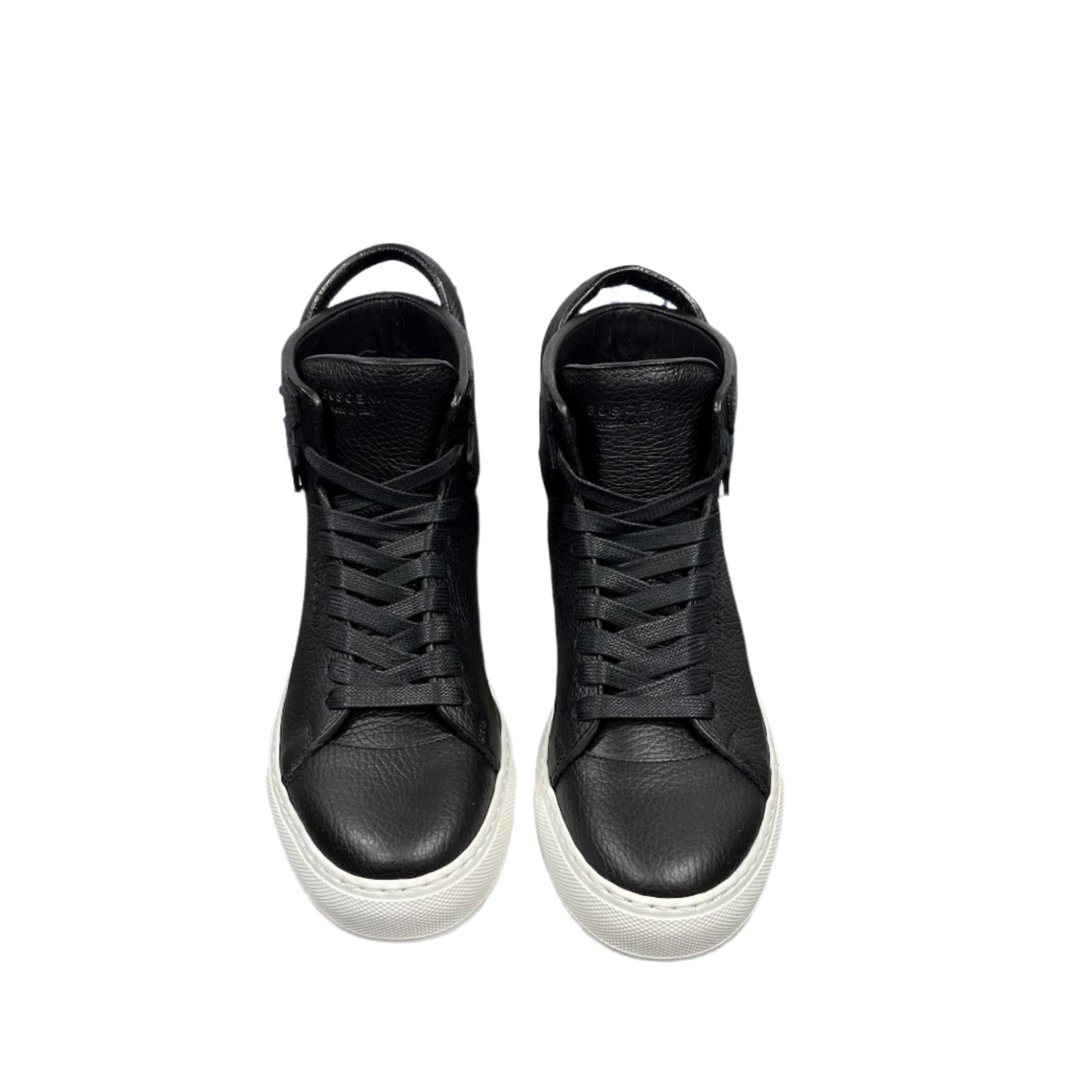 Buscemi Mens 125MM Black/White Leather High Top Sneakers | Positivo