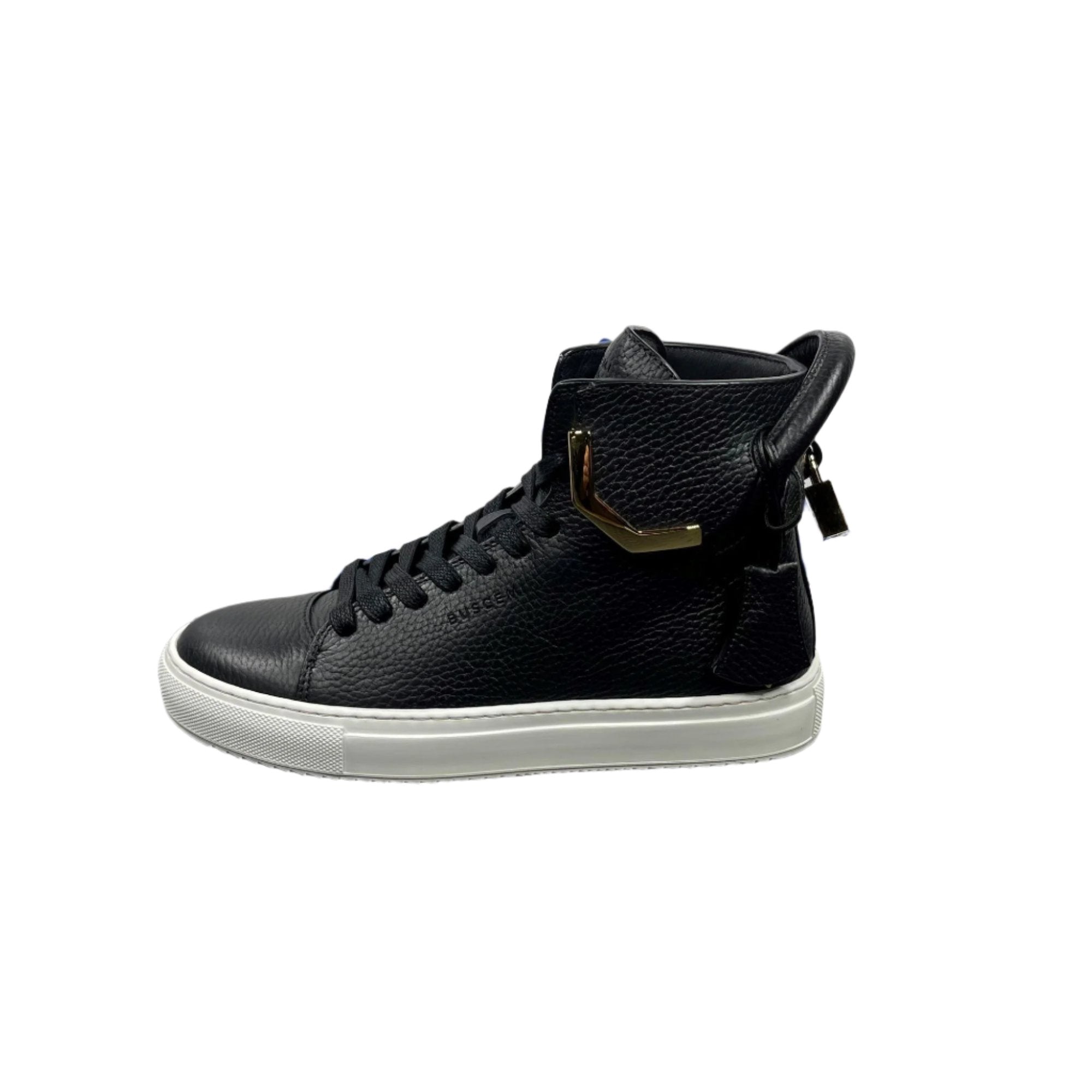 Buscemi Mens 125MM Corner Metal Black Leather Sneakers Positivo Clothing