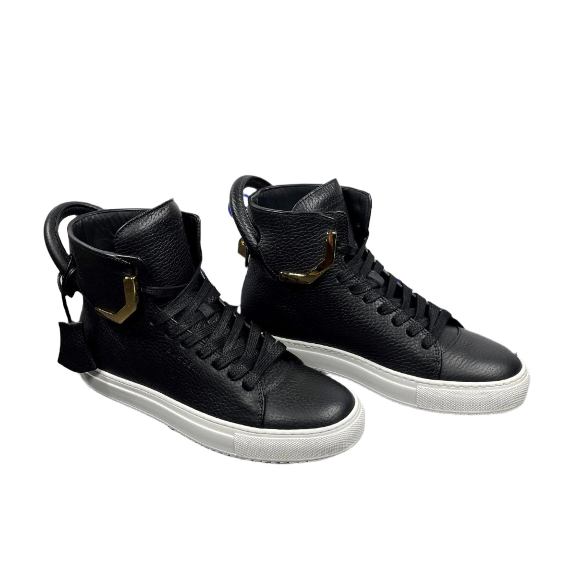 Buscemi Mens 125MM Corner Metal Black Leather Sneakers | Positivo Clothing