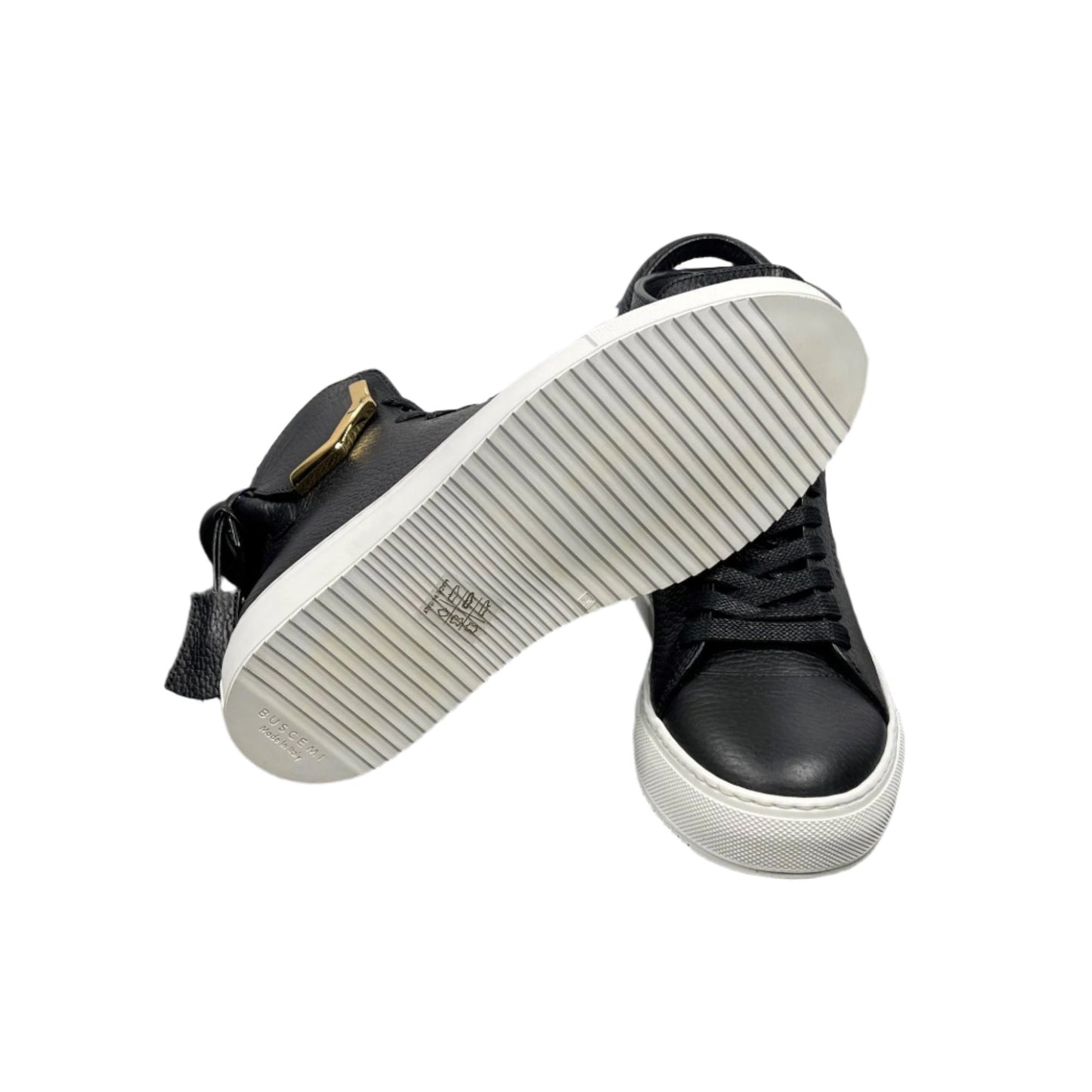 Buscemi Mens 125MM Corner Metal Black Leather Sneakers | Positivo Clothing