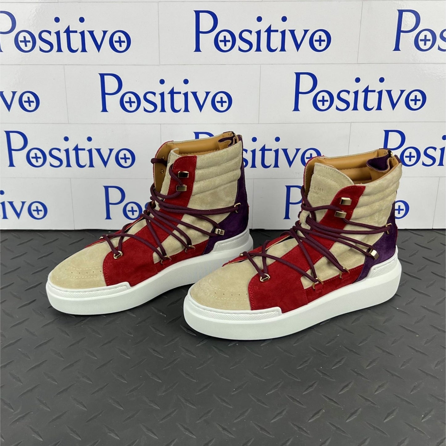 Buscemi Womens Madison Angora Trio Leather High Top Sneakers | Positivo Clothing