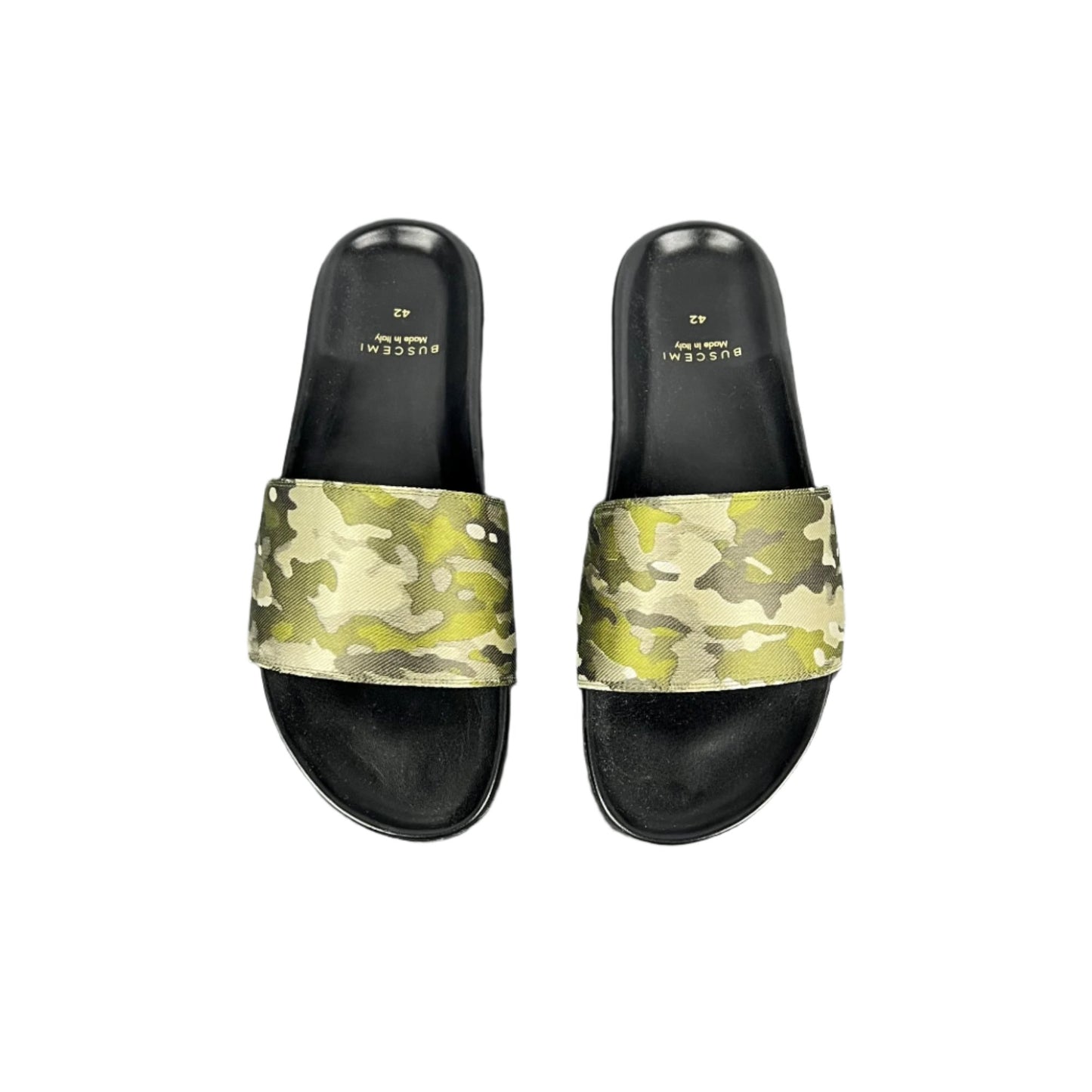 Buscemi Mens Slide Jacquard Camou Leather Sandals | Positivo Clothing