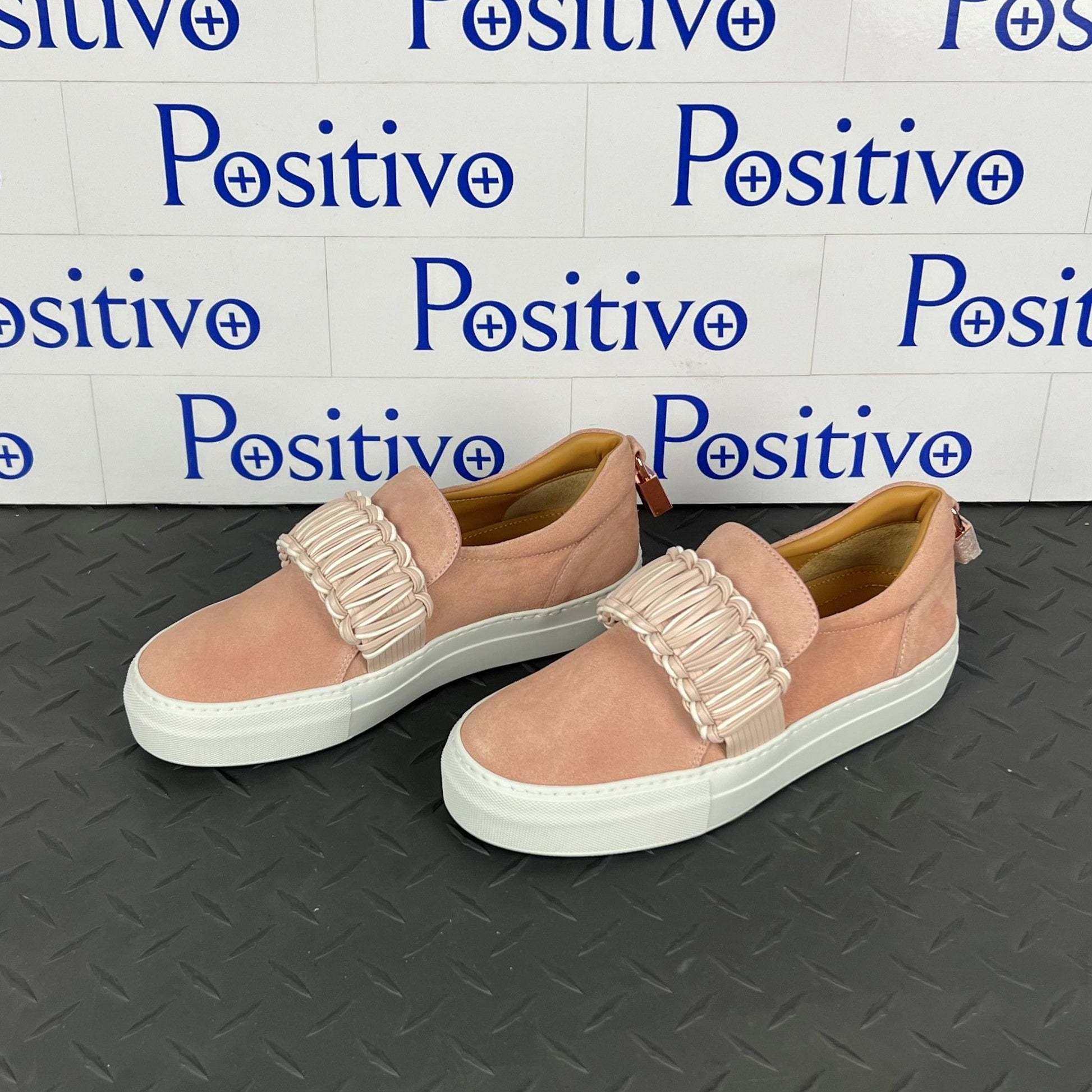 Buscemi Womens 40MM Braid Pale Pink Suede Sneakers SAMPLE | Positivo Clothing