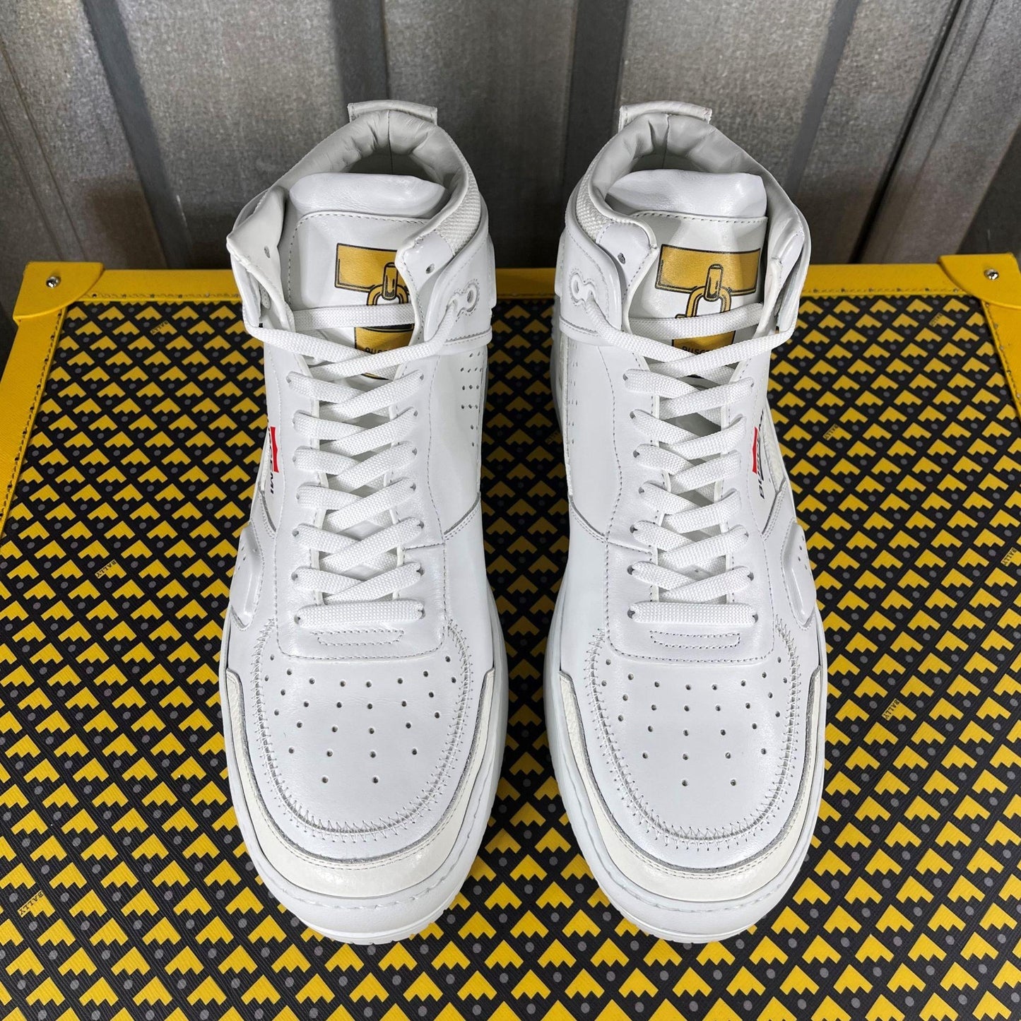 Buscemi Womens Basket White/Gold Leather Sneakers | Positivo Clothing