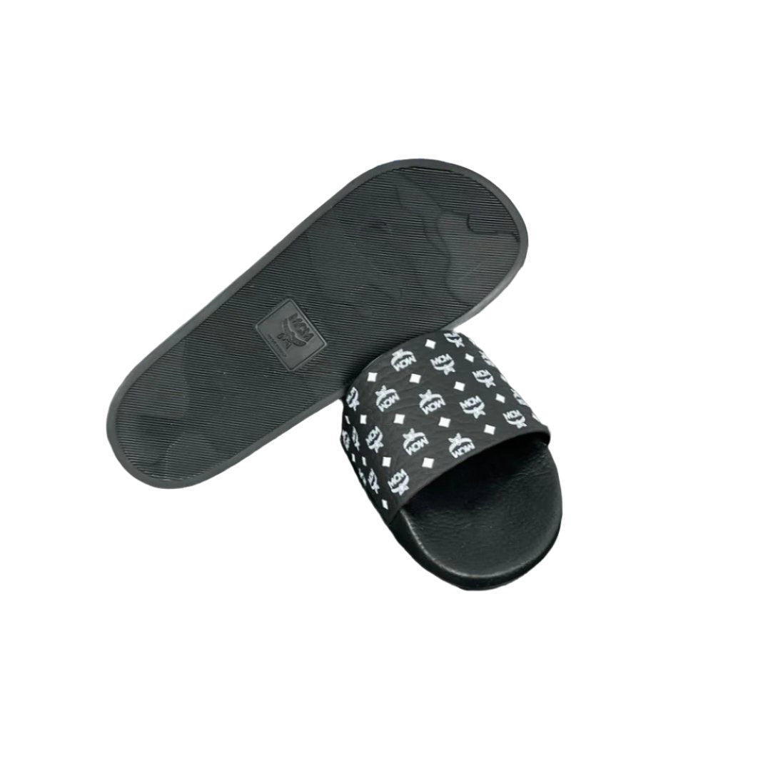 MCM Mens Black Visetos Rubber Slides | Positivo Clothing