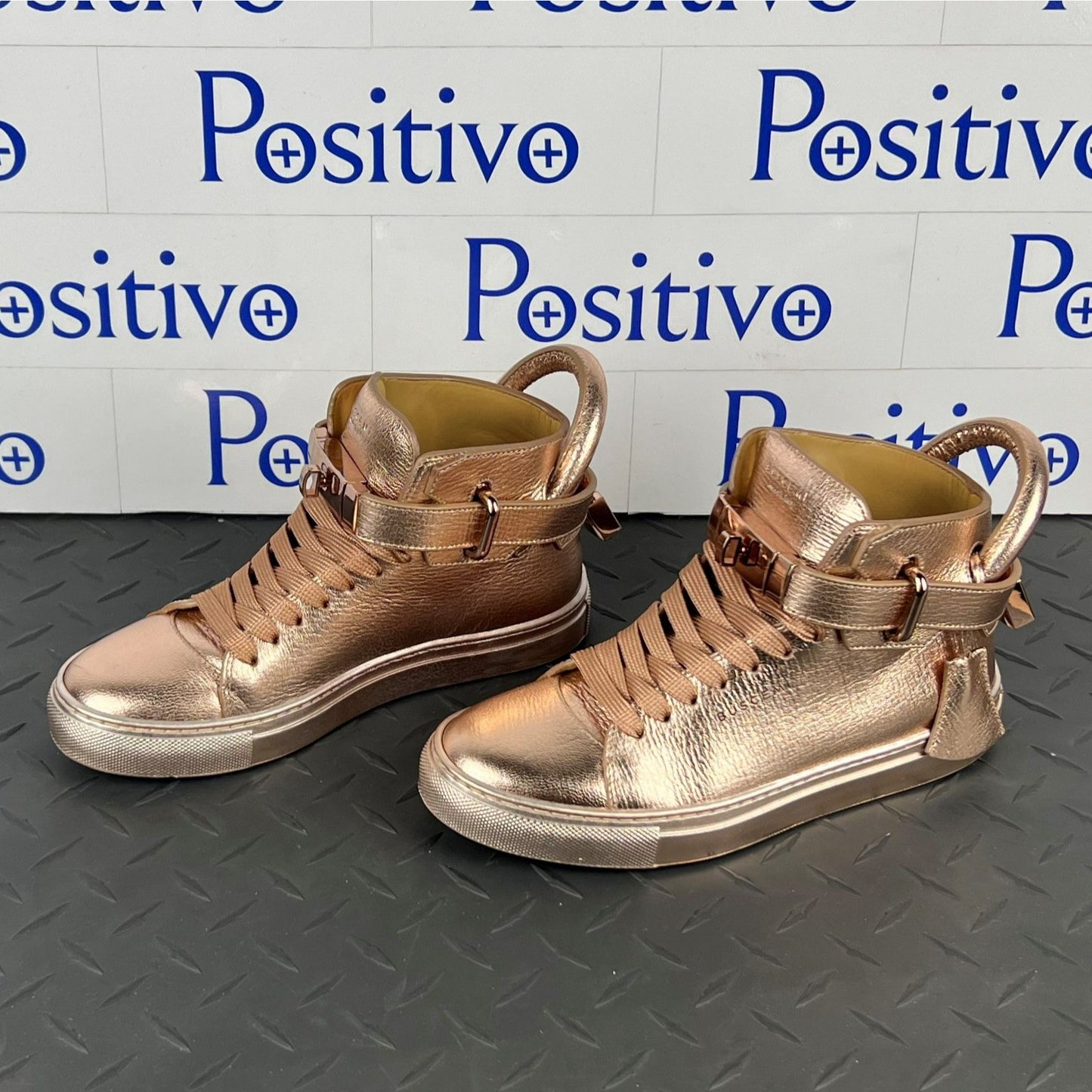 Buscemi 100MM Metallic Rose Gold Leather High Top Sneakers US 6 SAMPLE