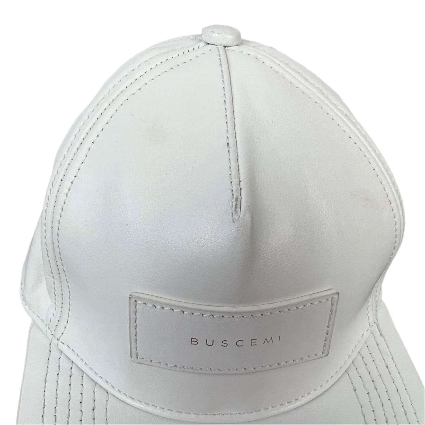 Buscemi Men's Postback White Tonal Smooth Cow Leather Hat New w/ Replacement Box