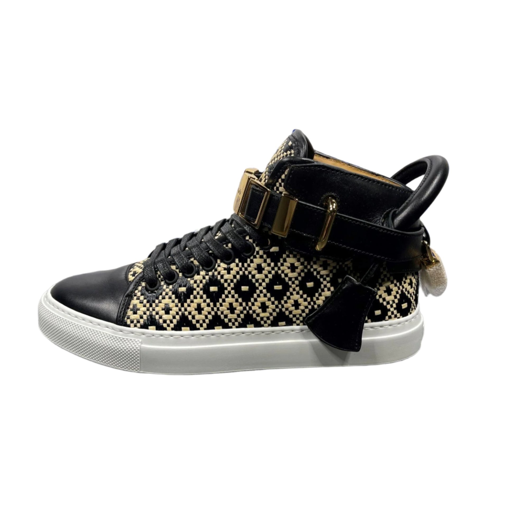 Buscemi 100MM Flat & Diamond Black Leather High Top Sneakers | Positivo Clothing