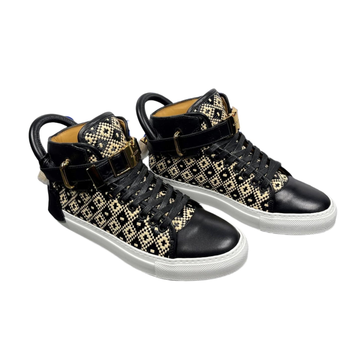 Buscemi 100MM Flat & Diamond Black Leather High Top Sneakers | Positivo Clothing