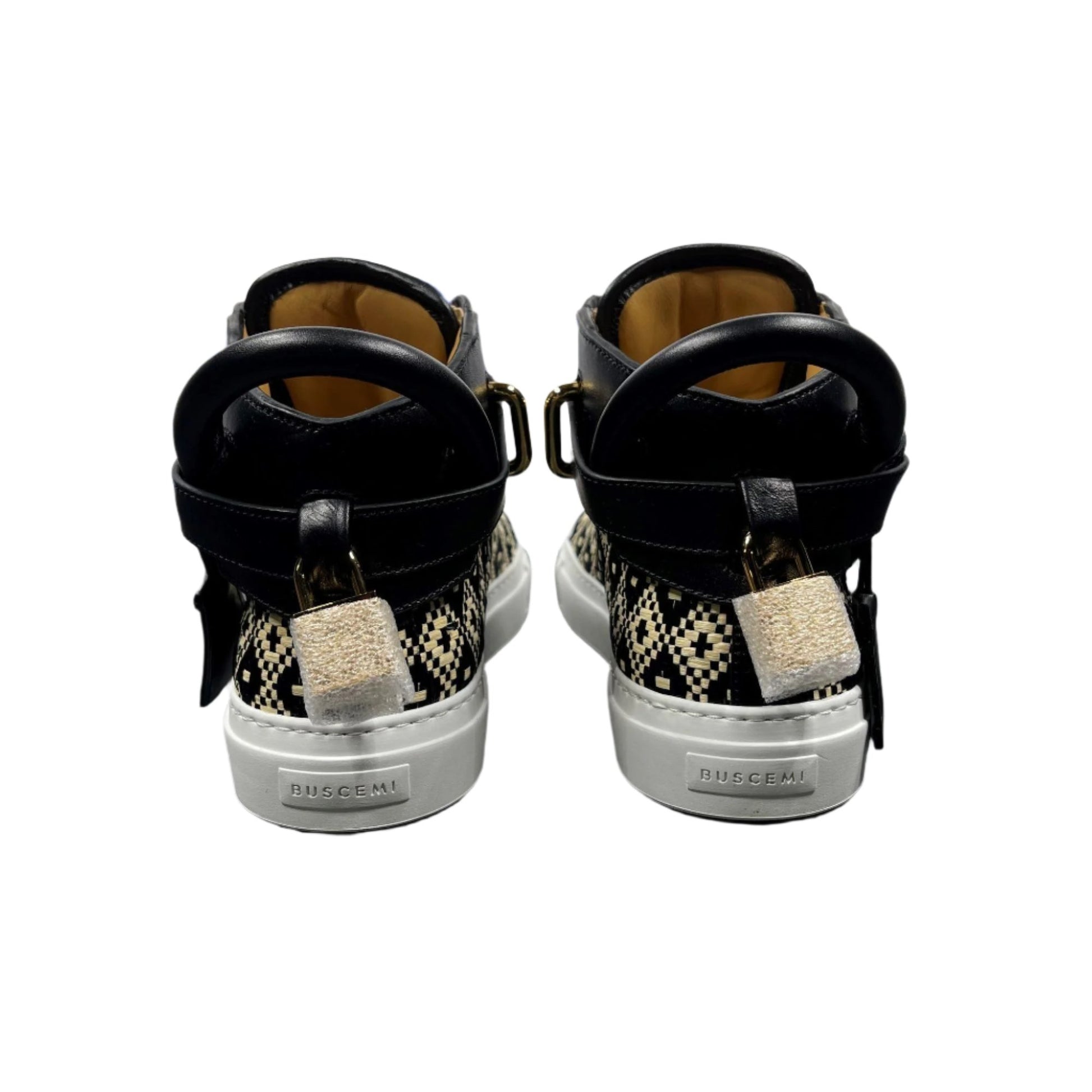 Buscemi 100MM Flat & Diamond Black Leather High Top Sneakers | Positivo Clothing