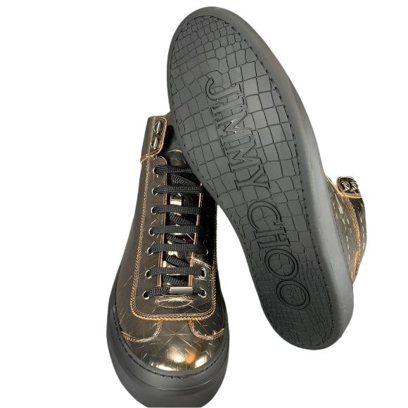 Jimmy Choo Mens Argyle Steel Gold High Top Sneakers | Positivo Clothing