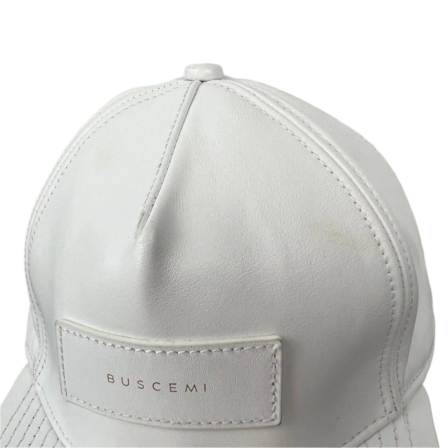 Buscemi Men's Postback White Tonal Smooth Cow Leather Hat New w/ Replacement Box