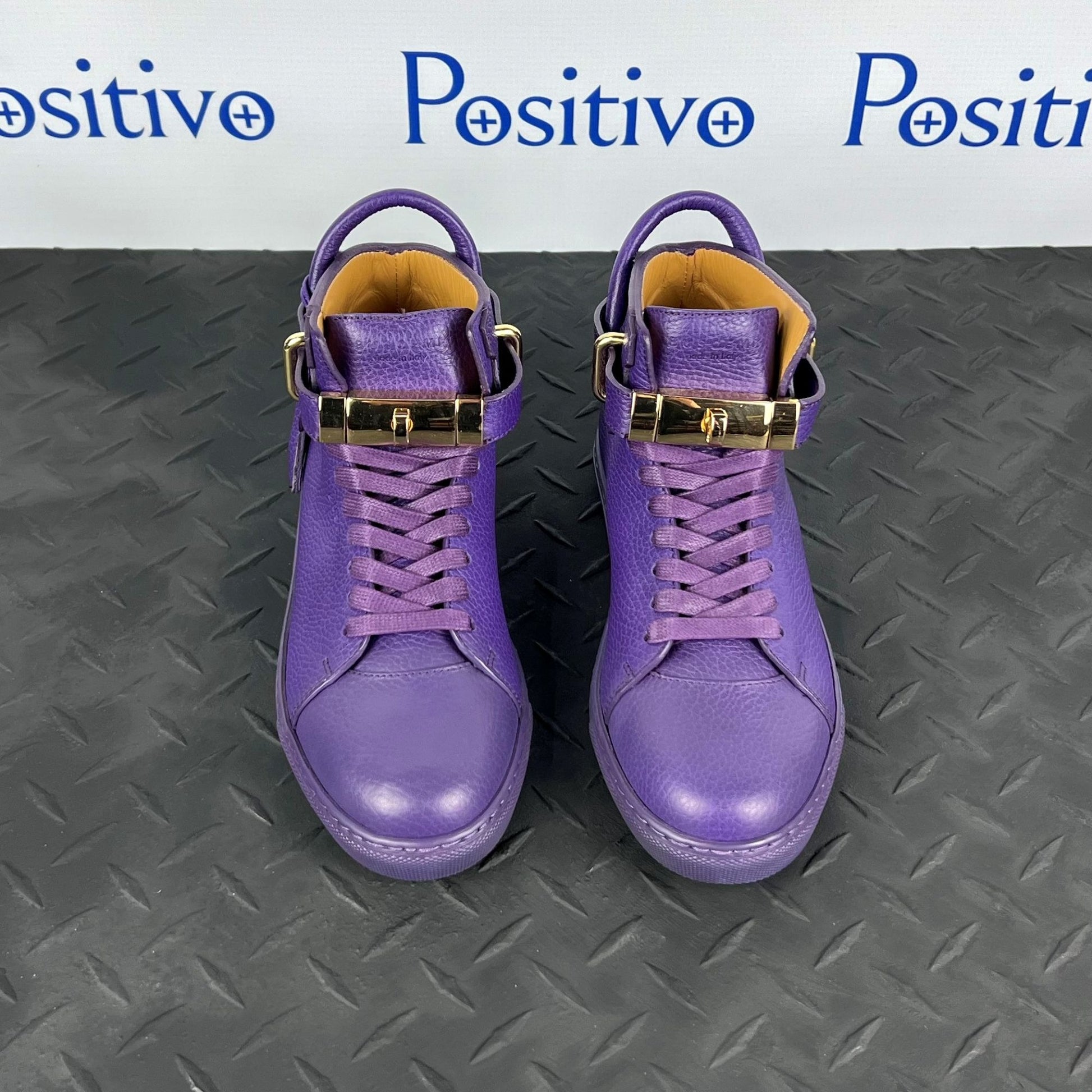 Buscemi Womens 100MM Flat Violet Leather Sneakers | Positivo Clothing