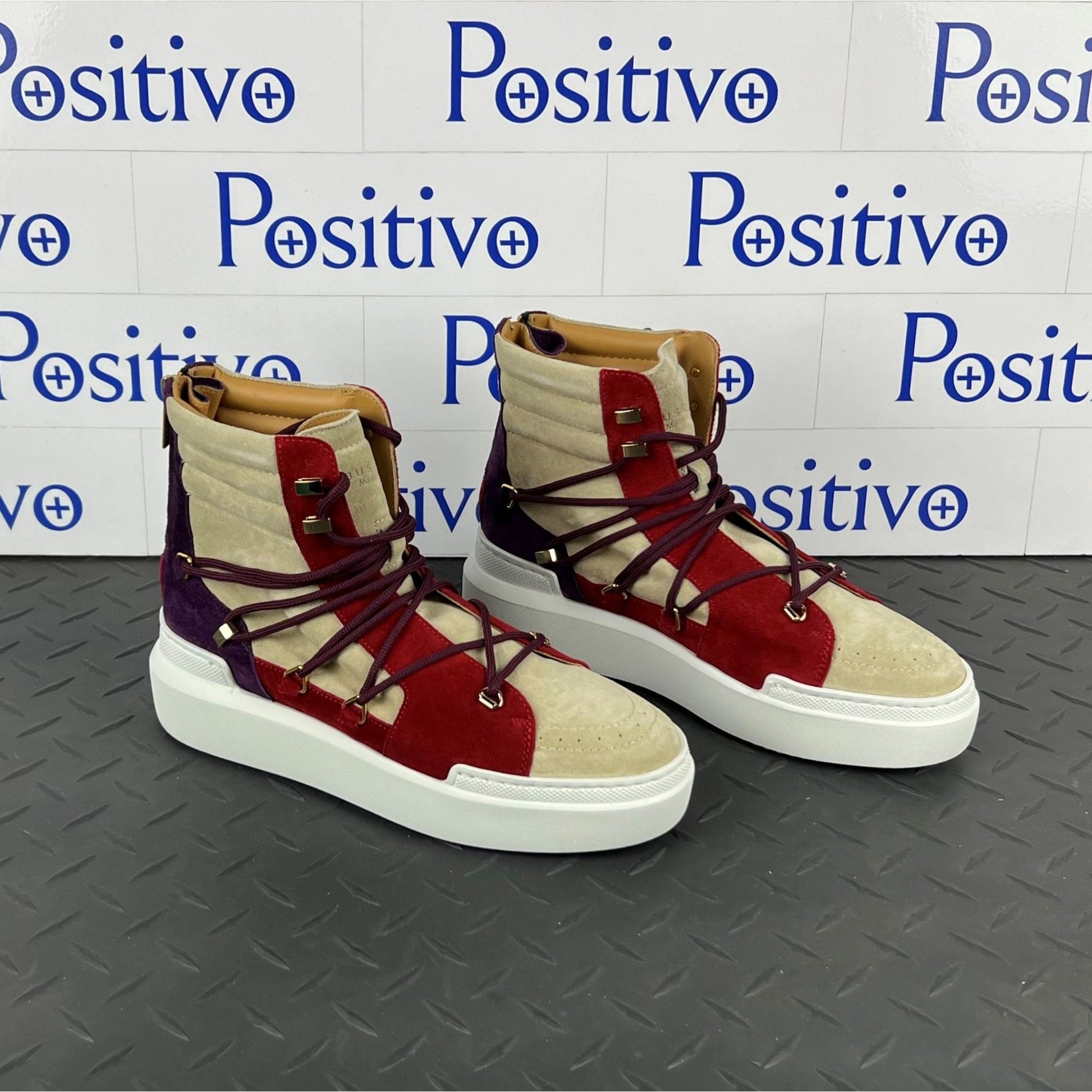 Buscemi Womens Madison Angora Trio Leather High Top Sneakers | Positivo Clothing