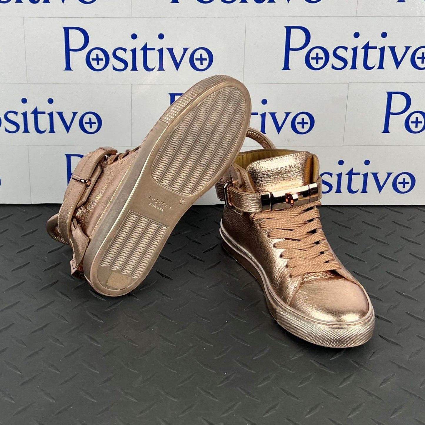 Buscemi 100MM Metallic Rose Gold Leather High Top Sneakers US 6 SAMPLE