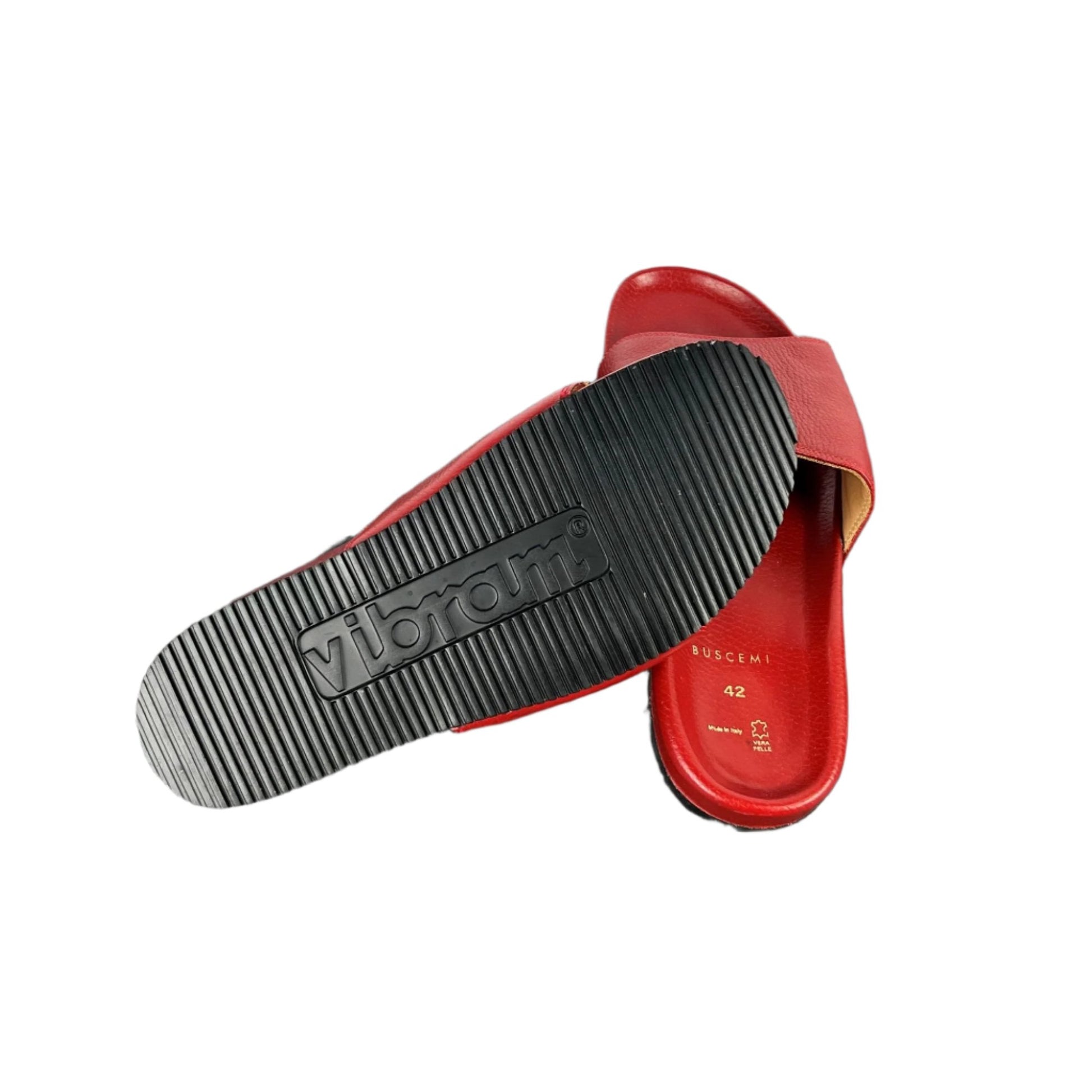 Buscemi Mens Slide Red Leather Sandals SAMPLE | Positivo Clothing