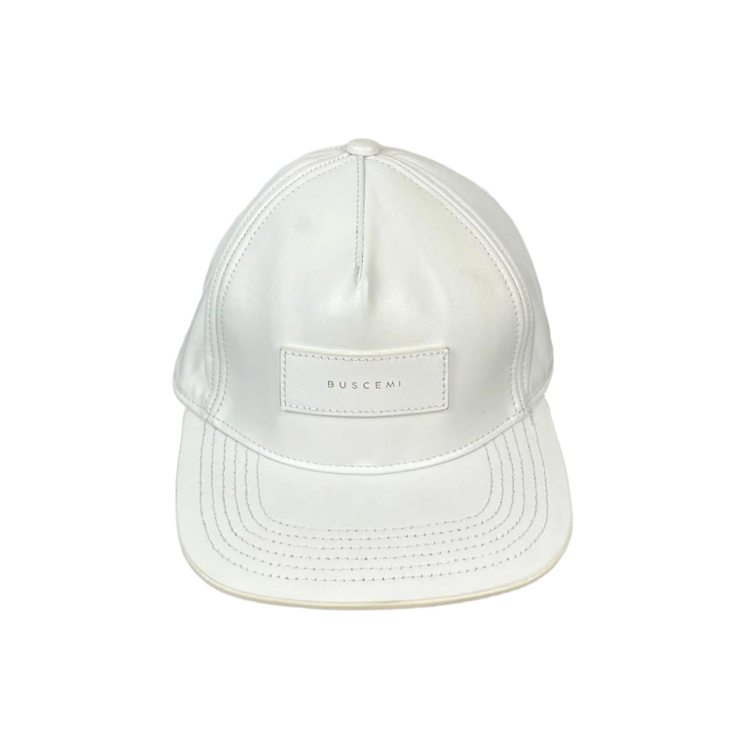 Buscemi Men's Postback White Tonal Smooth Cow Leather Hat New w/ Replacement Box