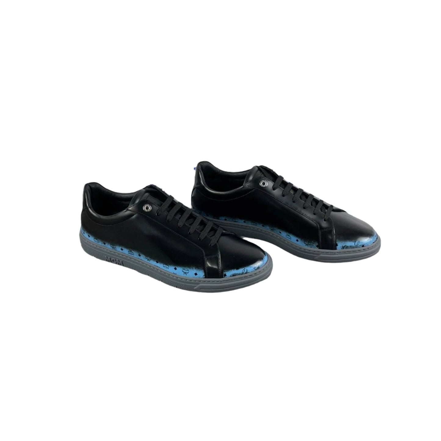 MCM Mens Terrain Gradient Black/Blue Leather Low Top Sneakers | Positivo Clothing