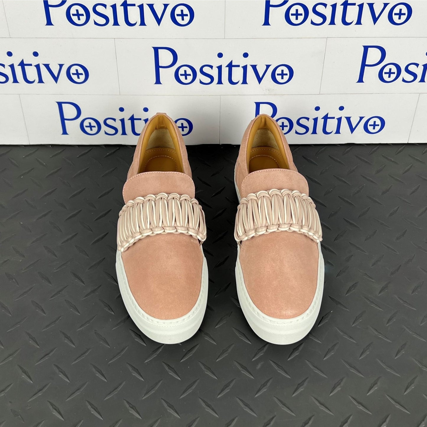 Buscemi Womens 40MM Braid Pale Pink Suede Sneakers SAMPLE | Positivo Clothing