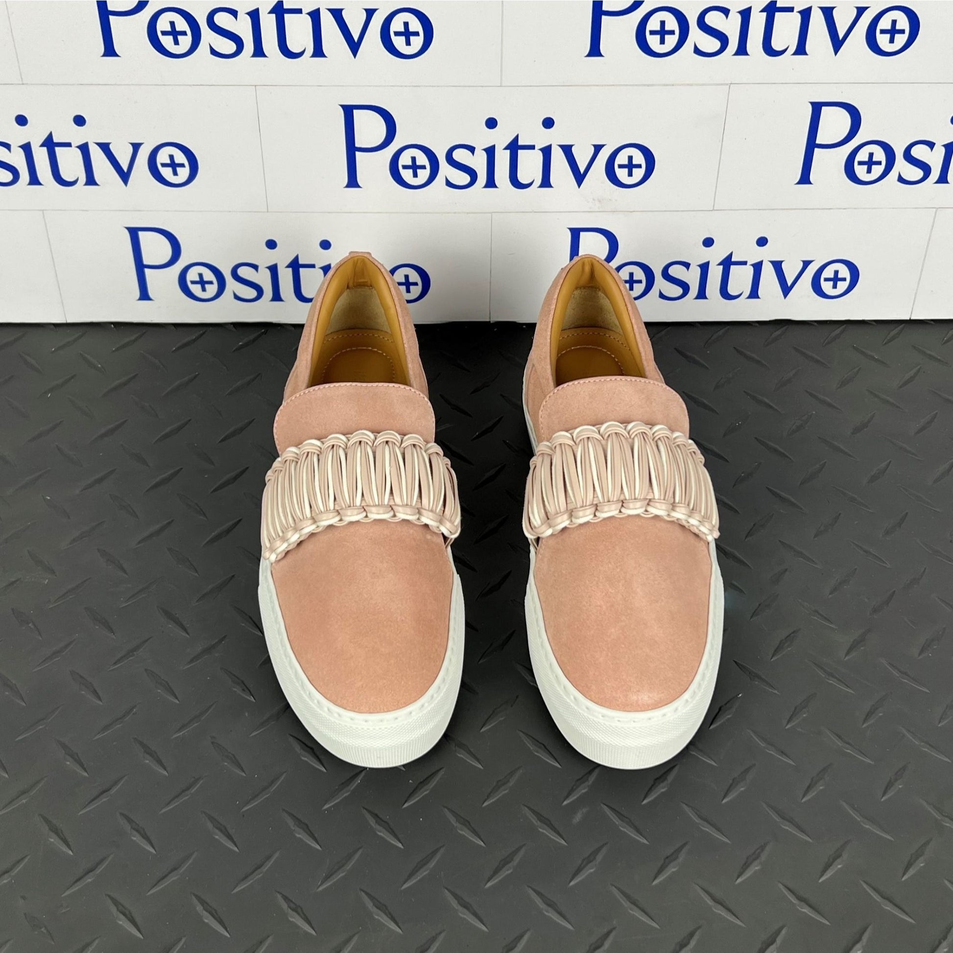 Buscemi Womens 40MM Braid Pale Pink Suede Sneakers SAMPLE | Positivo Clothing