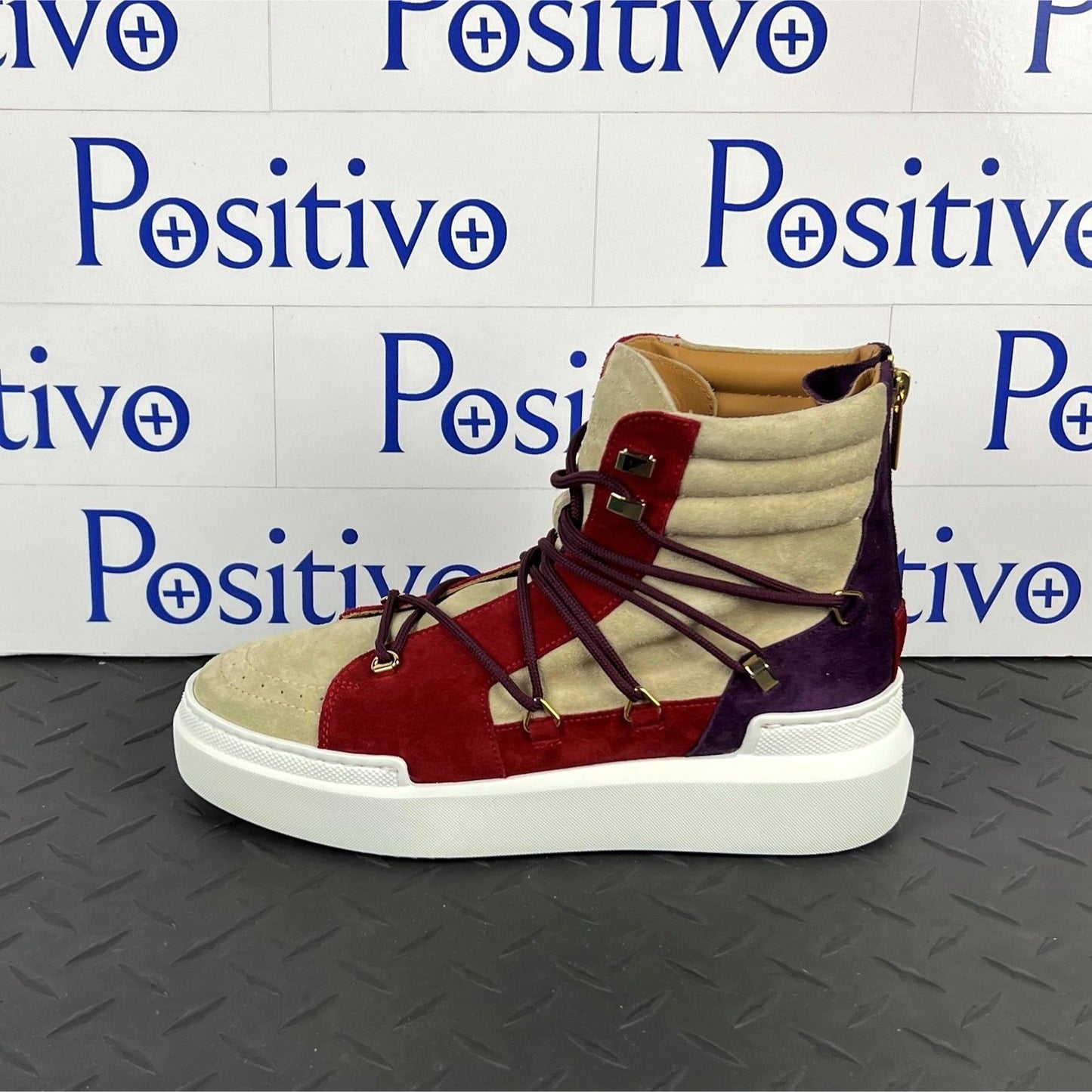 Buscemi Womens Madison Angora Trio Leather High Top Sneakers | Positivo Clothing