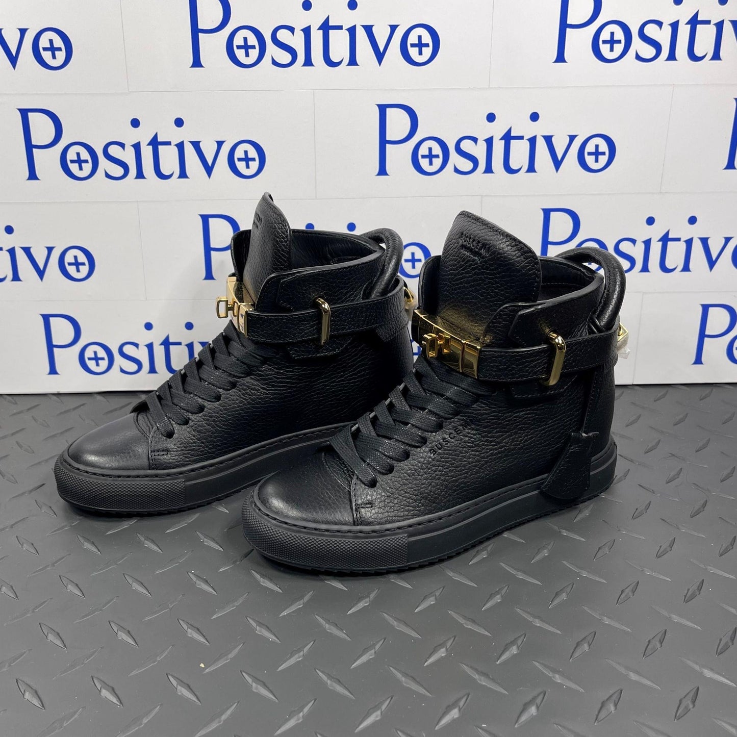 Buscemi Womens 100MM Alta  Black Leather High Top Sneaker | Positivo Clothing