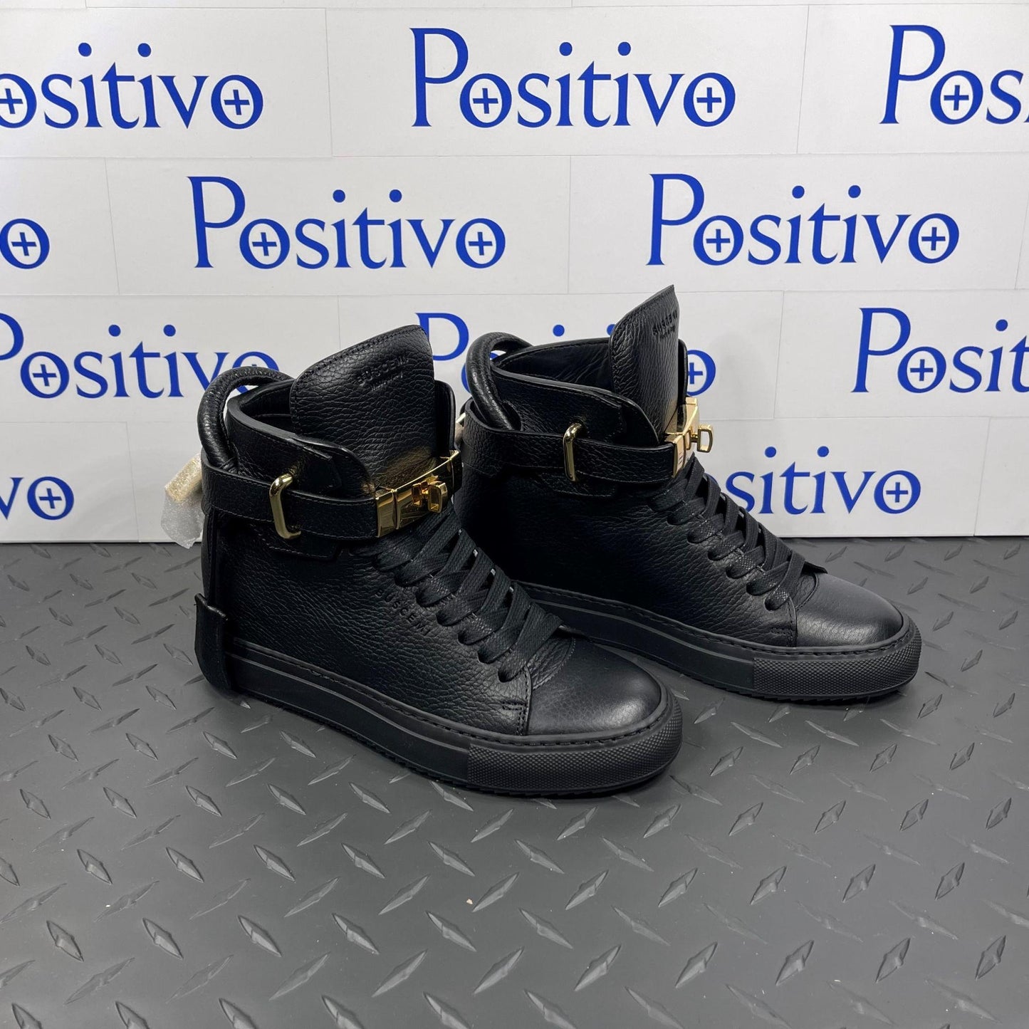 Buscemi Womens 100MM Alta  Black Leather High Top Sneaker | Positivo Clothing