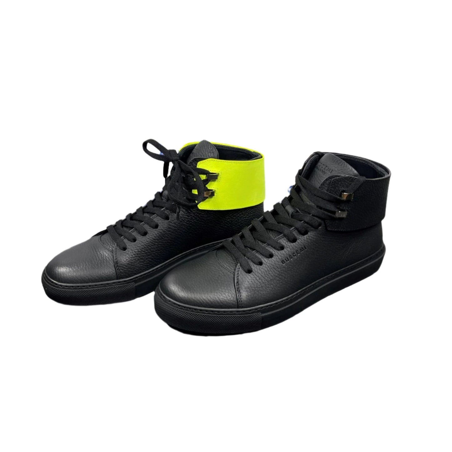 Buscemi Mens 100MM Flap Alce Black Leather High Top Sneaker | Positivo