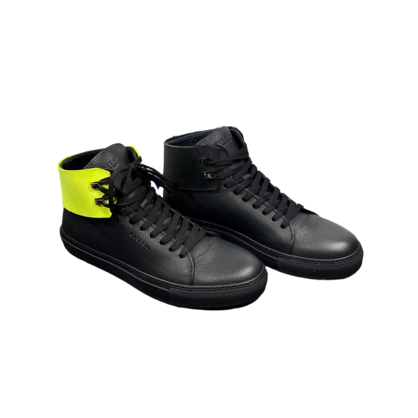 Buscemi Mens 100MM Flap Alce Black Leather High Top Sneaker | Positivo