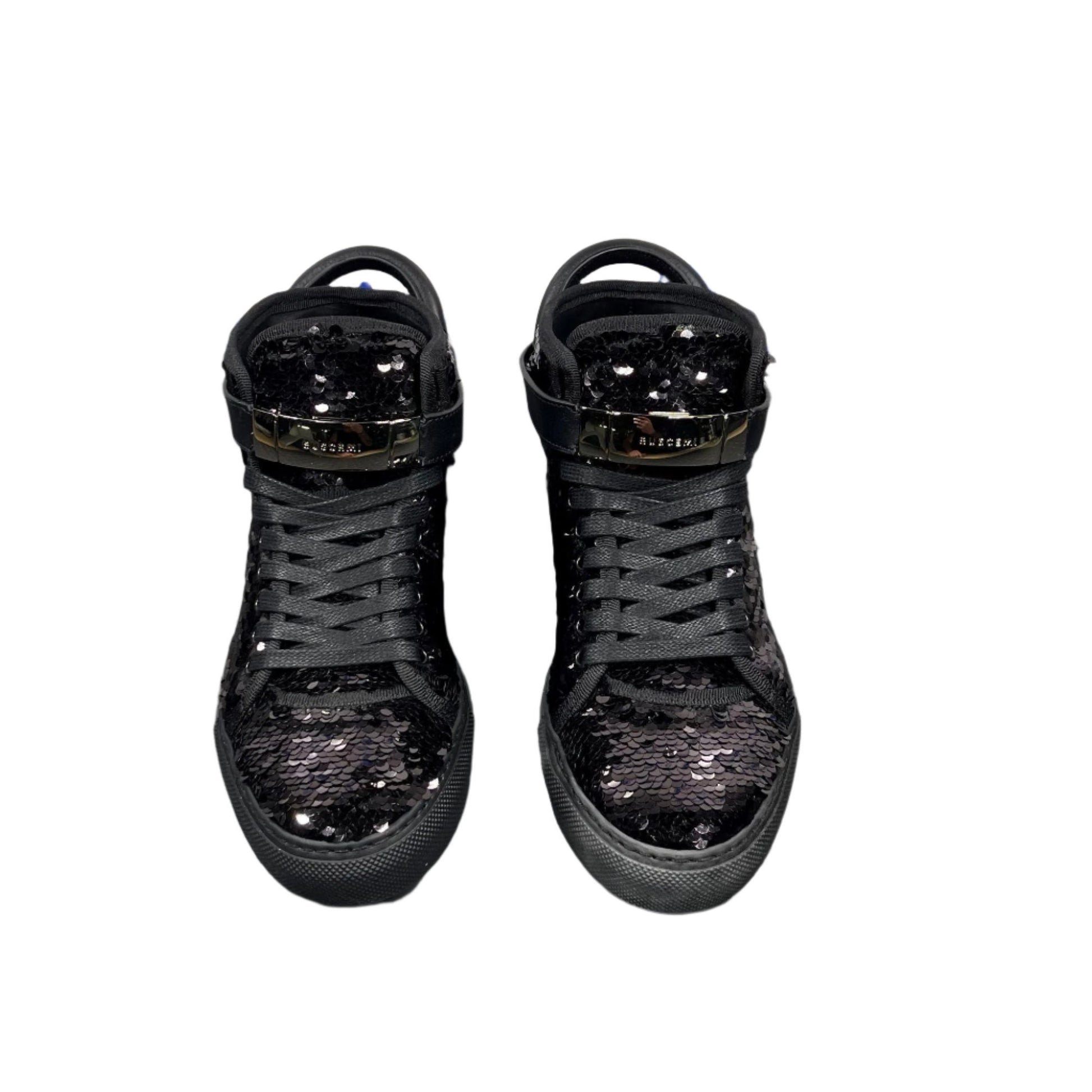 Buscemi Womens 100MM Sequin Black/Black Leather Sneakers | Positivo Clothing