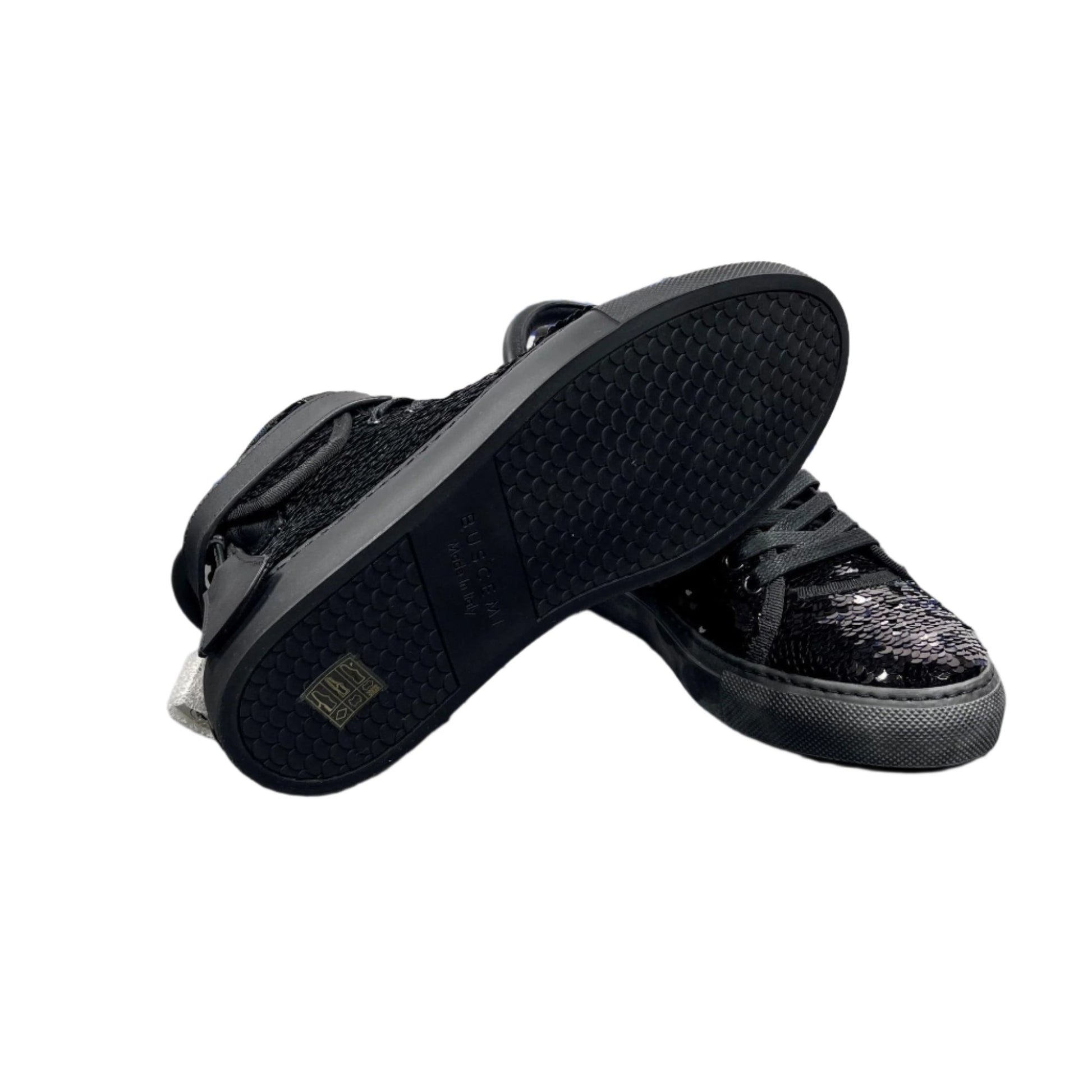 Buscemi Womens 100MM Sequin Black/Black Leather Sneakers | Positivo Clothing